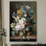 Wanddecoratie met stilleven met boeket bloemen.