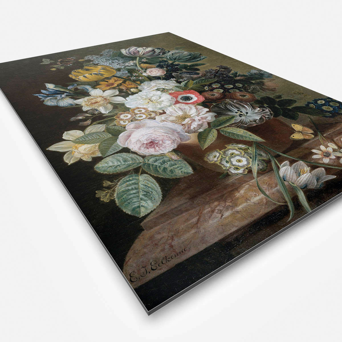 Wanddecoratie met stilleven met boeket bloemen.