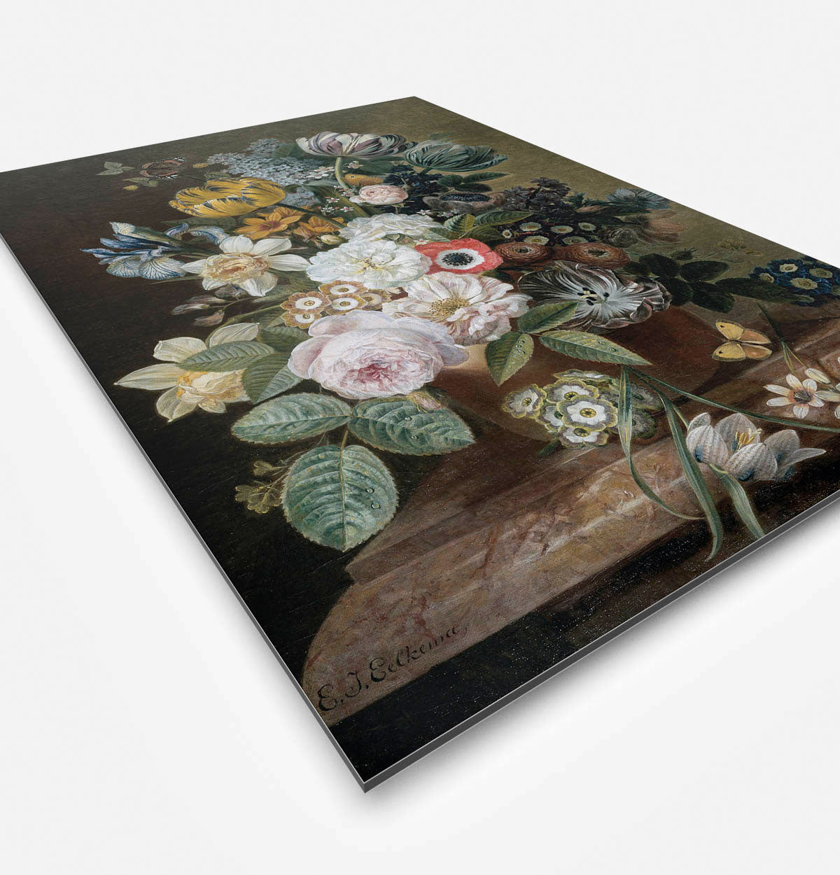 Wanddecoratie met stilleven met boeket bloemen.