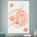 Vierkante wanddecoratie met gestyld gezicht in moderne kunst erop.