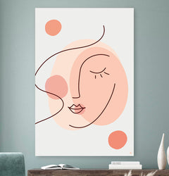 Vierkante wanddecoratie met gestyld gezicht in moderne kunst erop.