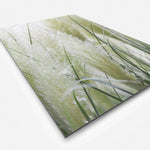 Vierkante wanddecoratie met wit Pampass gras erop.