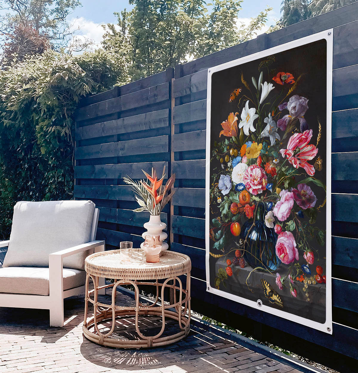 Vierkante poster met schildering van Vaas met bloemen