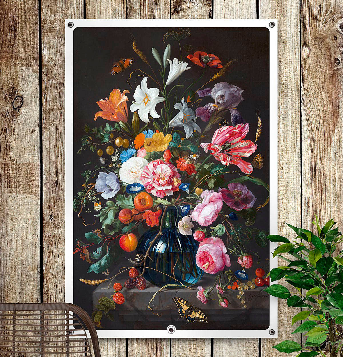 Vierkante poster met schildering van Vaas met bloemen