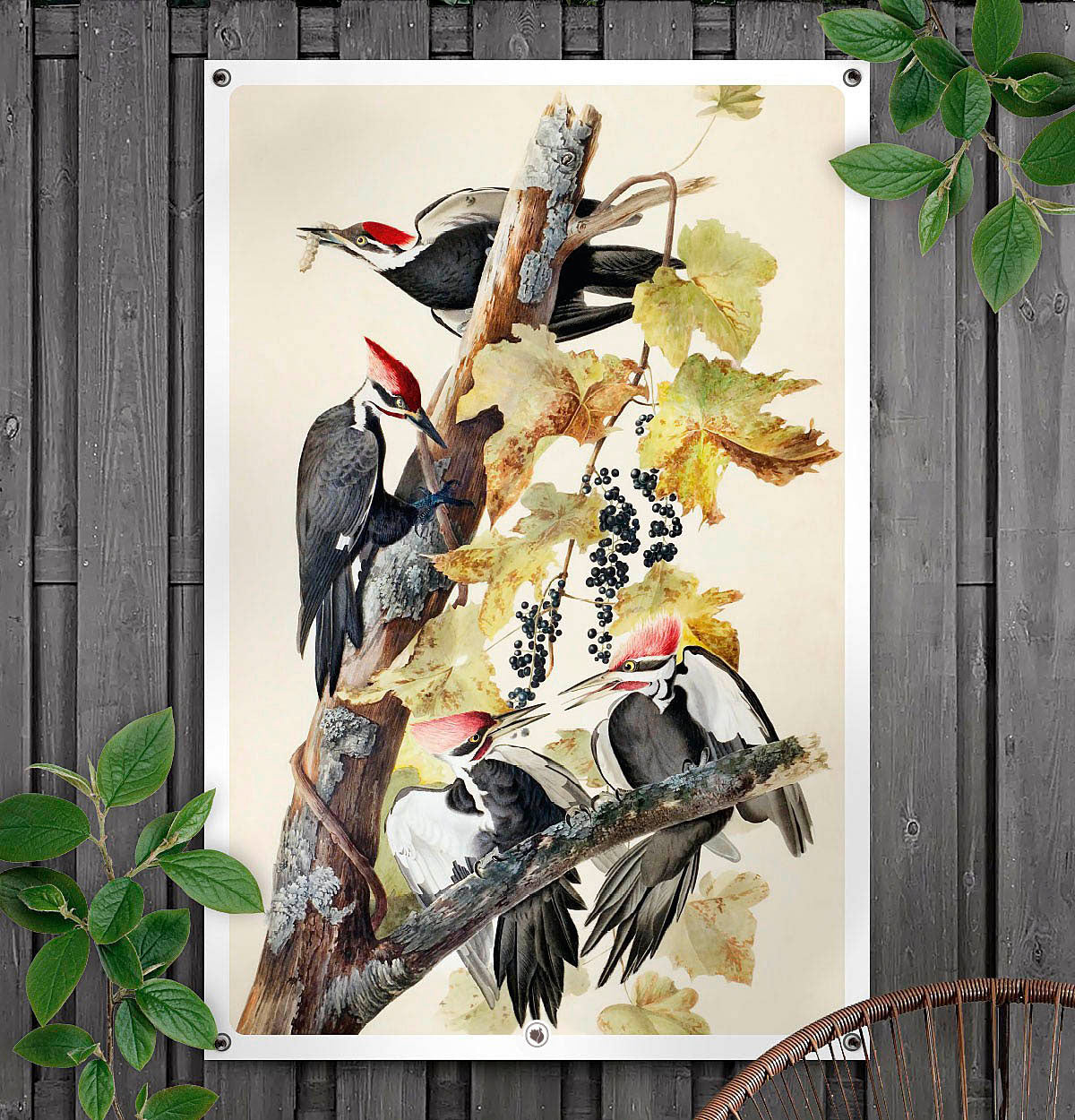 Vierkante poster met schildering van Woodpeckers on Tree Garden
