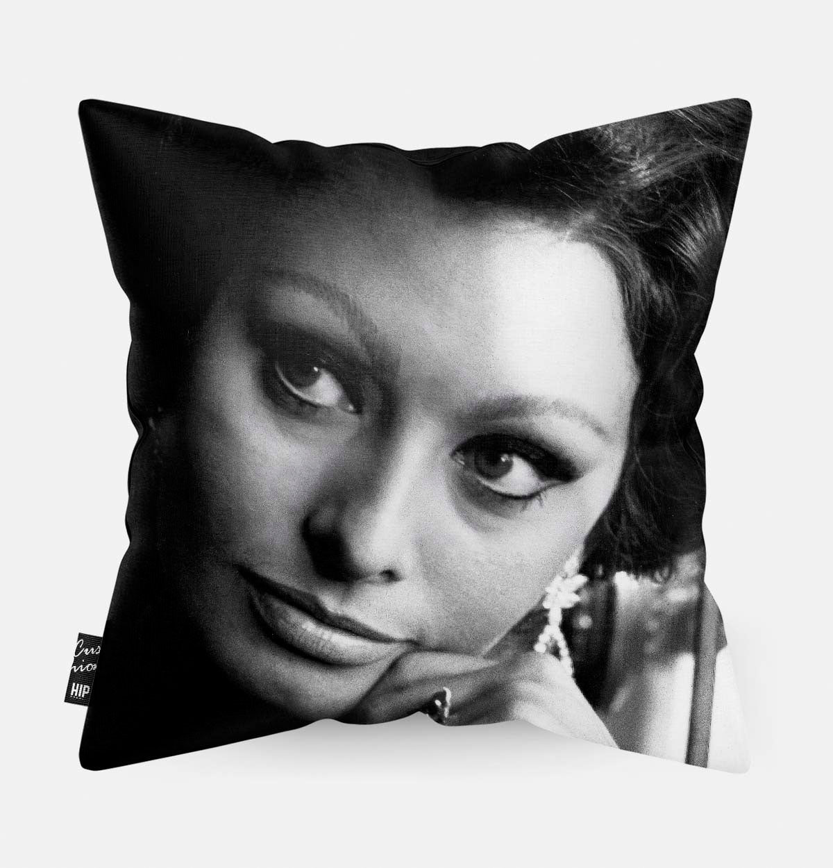 Sierkussen achterzijde met een iconisch portret van Sophia Loren in zwart wit