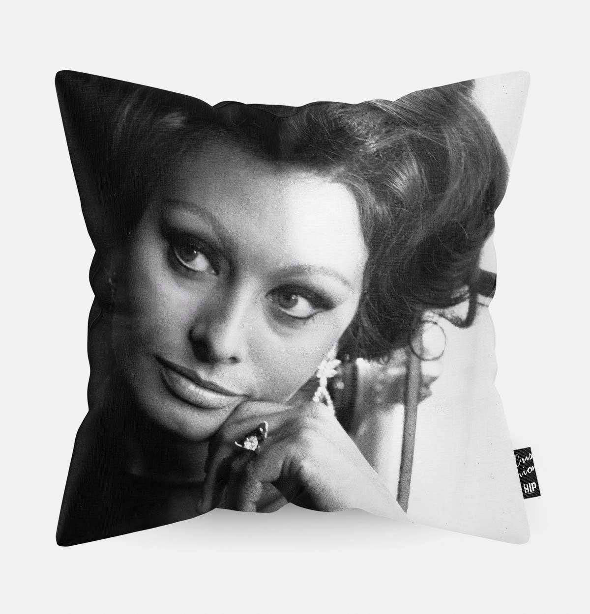 Sierkussen met een iconisch portret van Sophia Loren in zwart wit