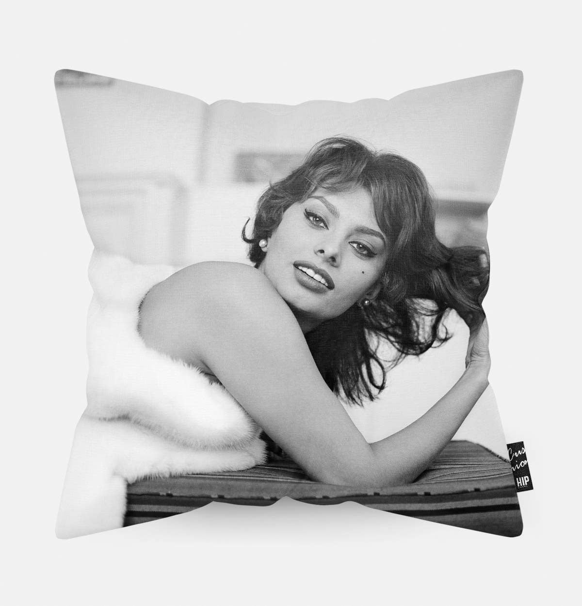 Sierkussen met een zwart wit portret van Sophia Loren