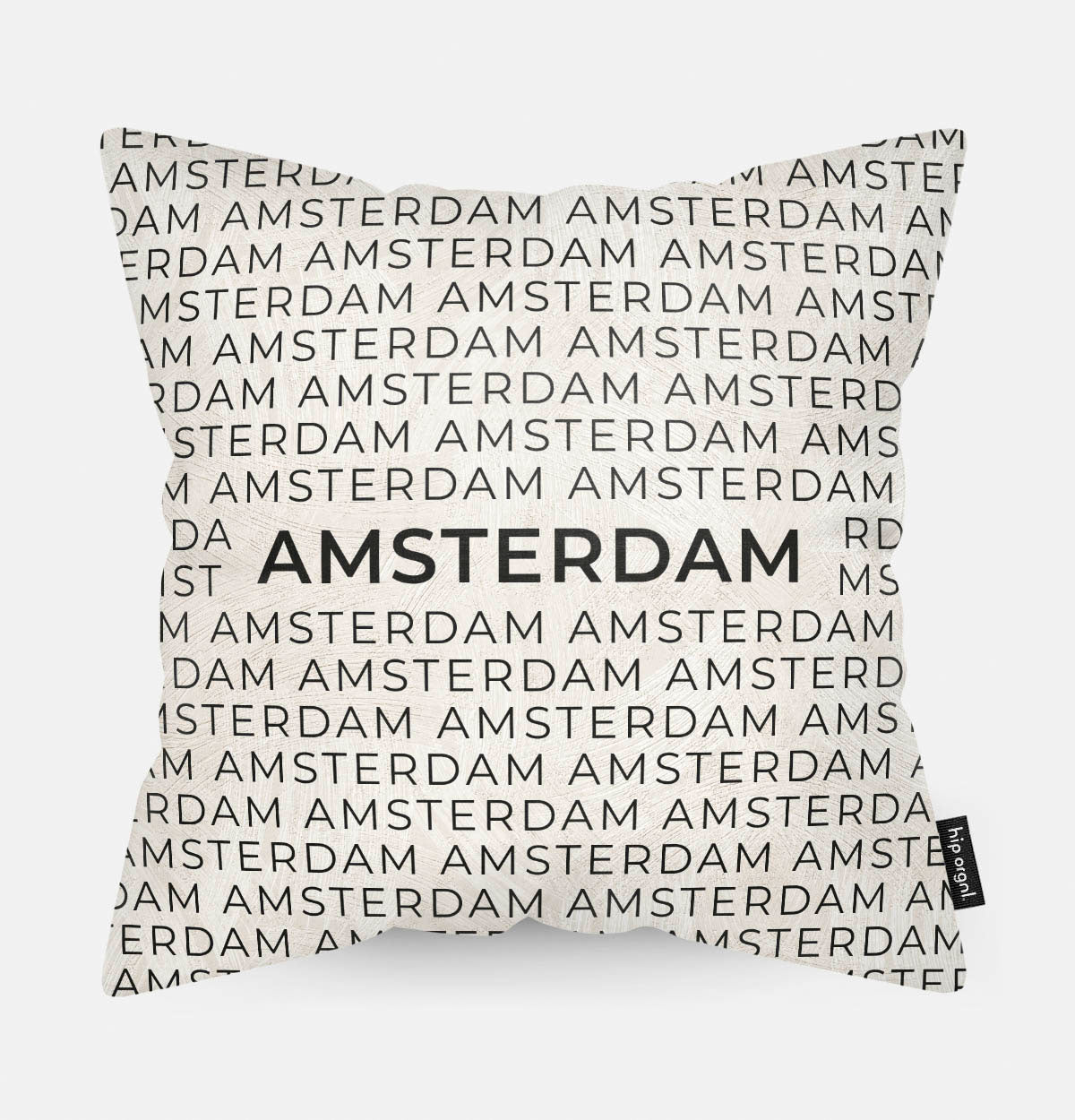 Sierkussen met stad en map Amsterdam in tekst en zwart wit