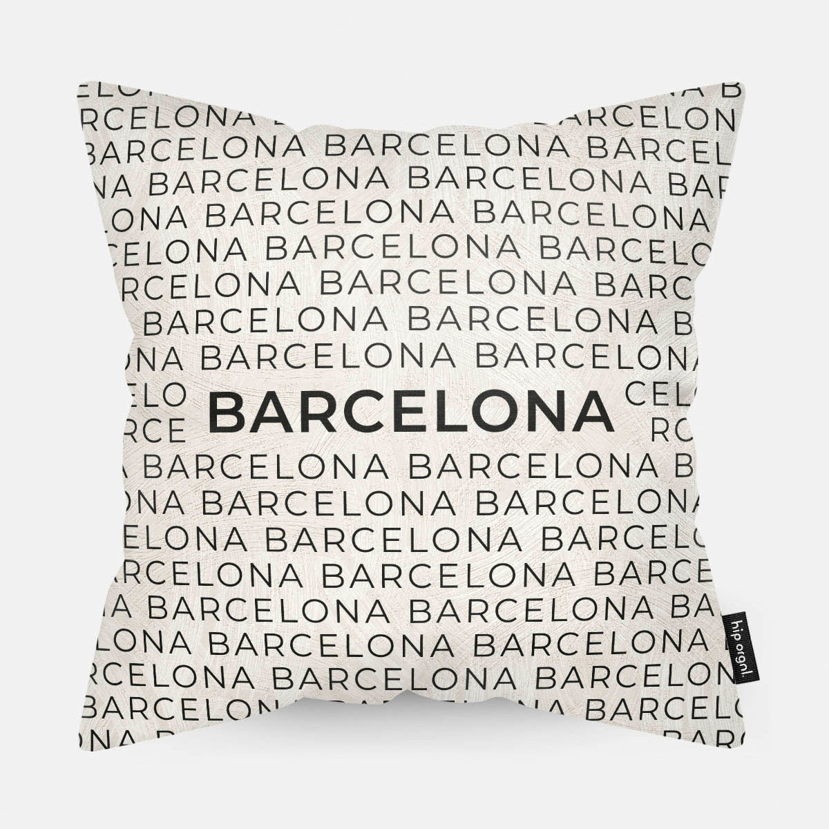 Sierkussen met stad en map Barcelona in tekst en zwart wit