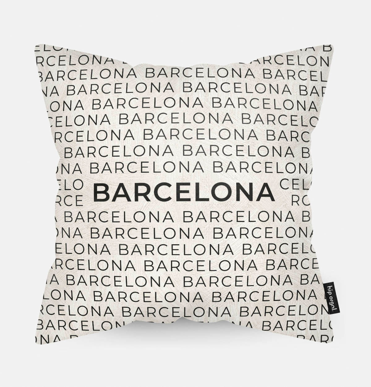 Sierkussen met stad en map Barcelona in tekst en zwart wit