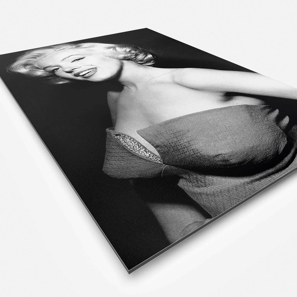 Vierkant wanddecoratie van Marylin Monroe in het zwart-wit.