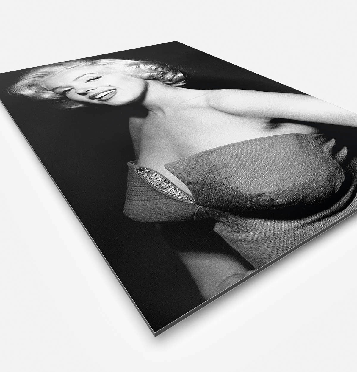 Vierkant wanddecoratie van Marylin Monroe in het zwart-wit.