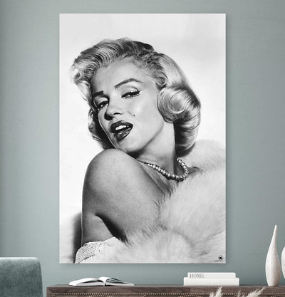 Vierkante wanddecoratie van Marylin Monroe in zwart-wit.