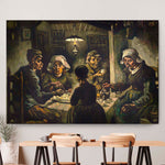 Een rechthoekige wanddecoratie met daarop een gezin aan tafel, de aardappeleters