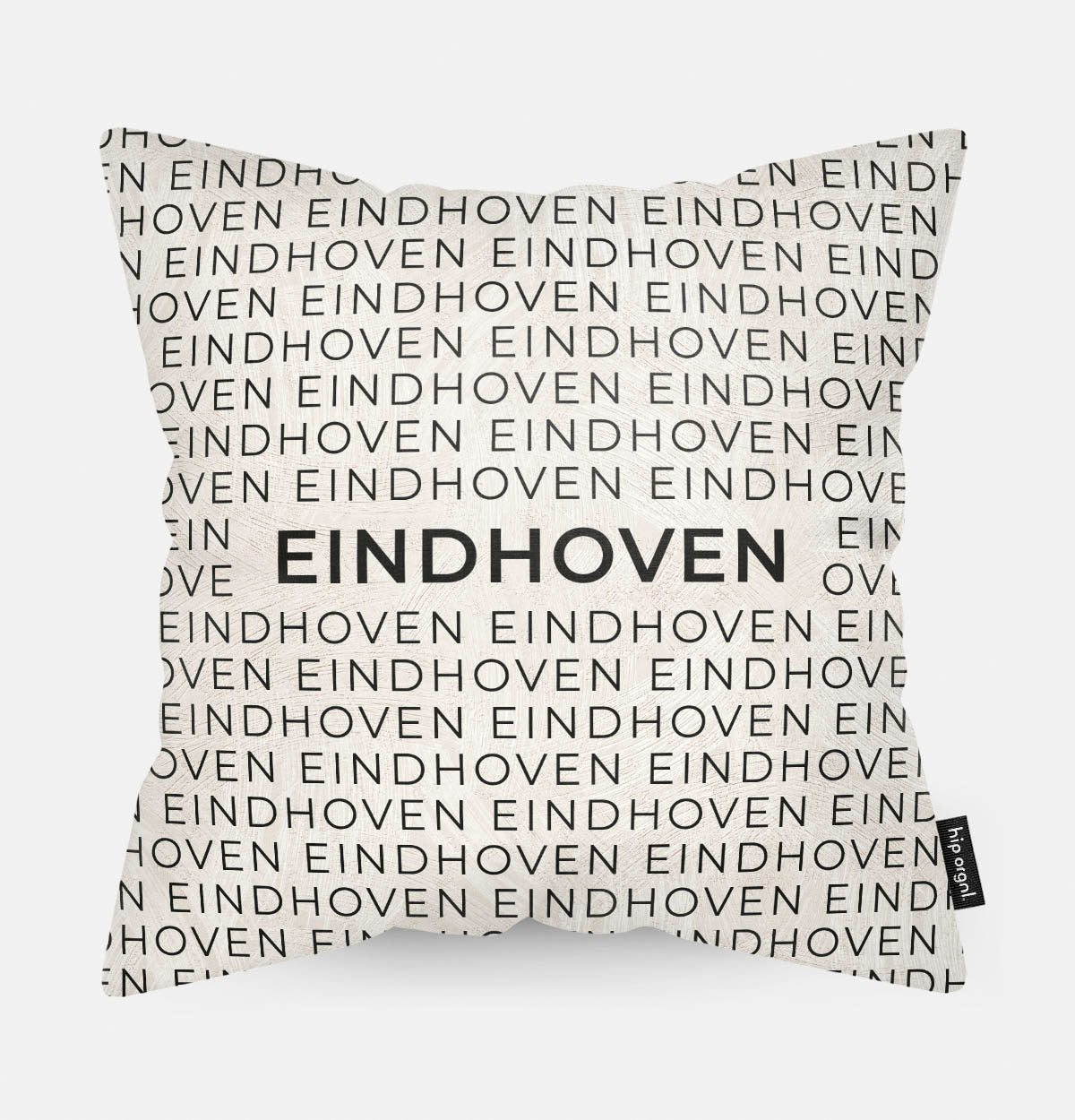 Sierkussen met stad en map Eindhoven in tekst en zwart wit
