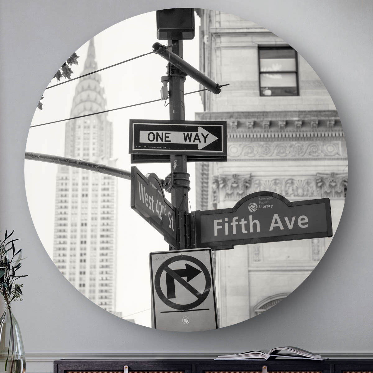 Wanddecoratie met verkeersbord van fifth avenue in New York, ook wel de Big Apple.