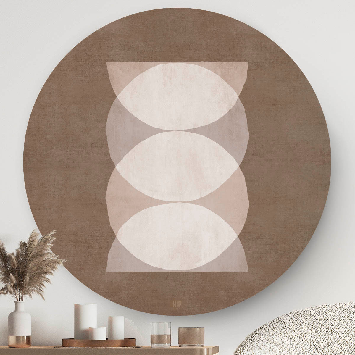 Wandcirkel met abstracte cirkels en een bruine achtergrond
