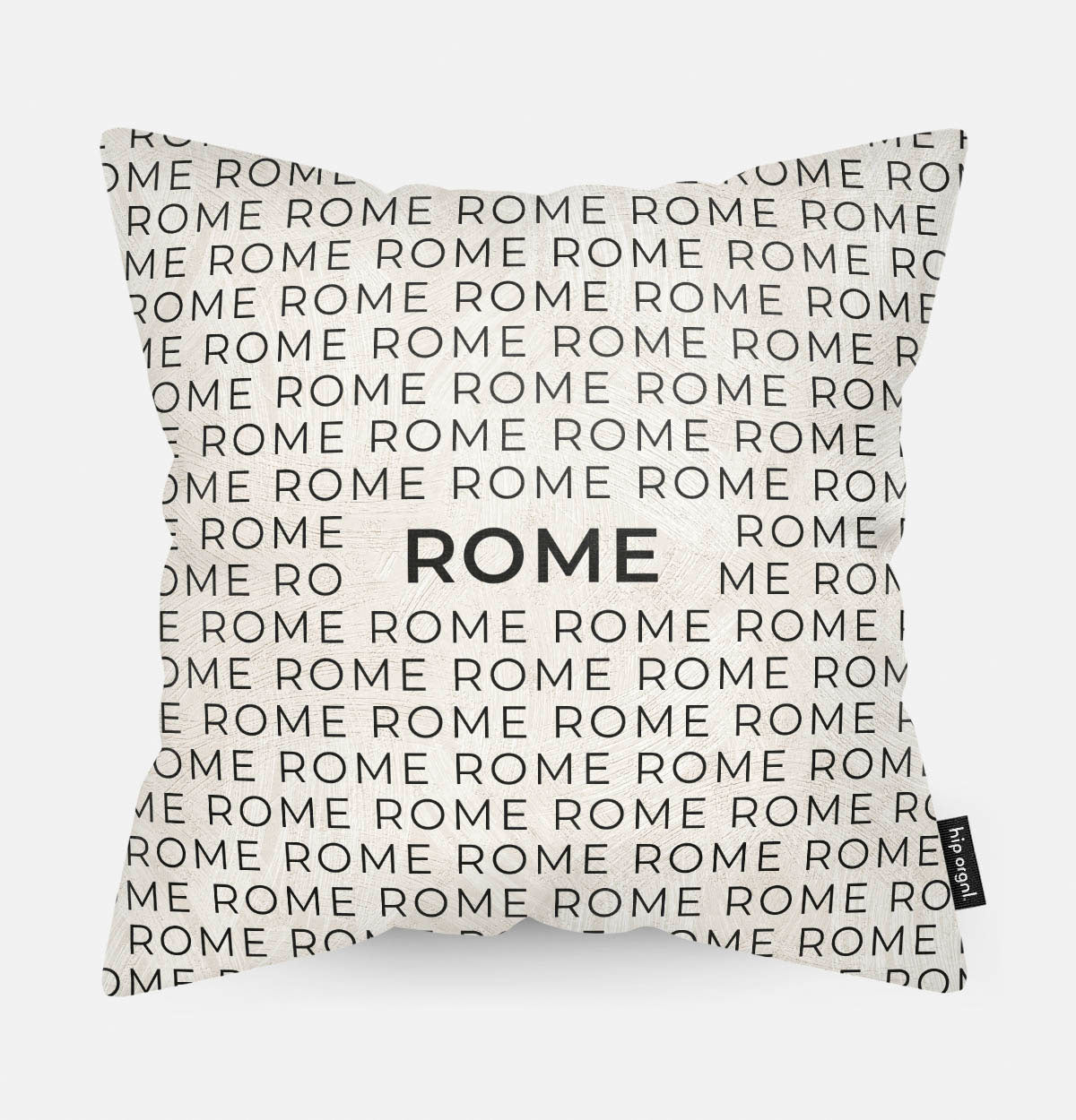 Sierkussen met stad en map Rome in tekst en zwart wit