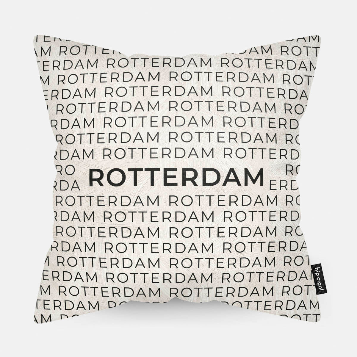 Sierkussen met stad en map Rotterdam in tekst en zwart wit