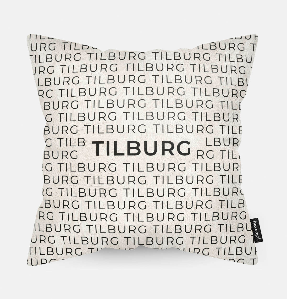 Sierkussen met stad en map Tilburg in tekst en zwart wit