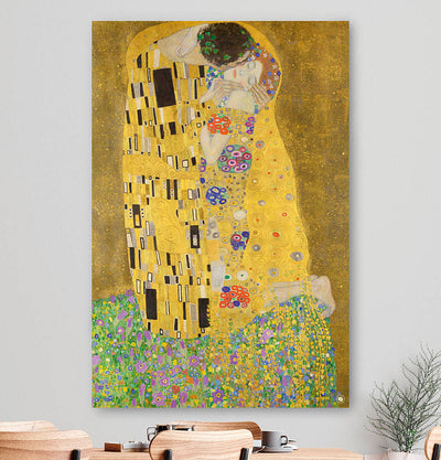 Vierkante wanddecoratie met schilderij van de Kus erop.