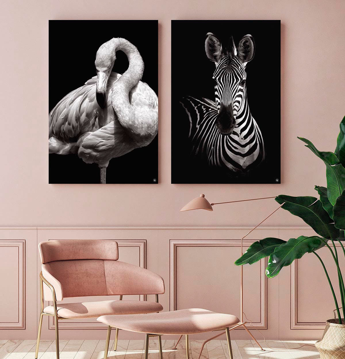 Wanddecoratie Schilderij Flamingo Zebra
