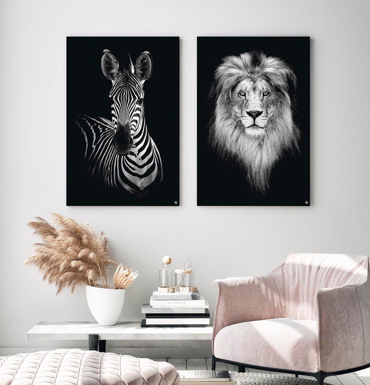 Wanddecoratie Schilderij Zebra Leeuw